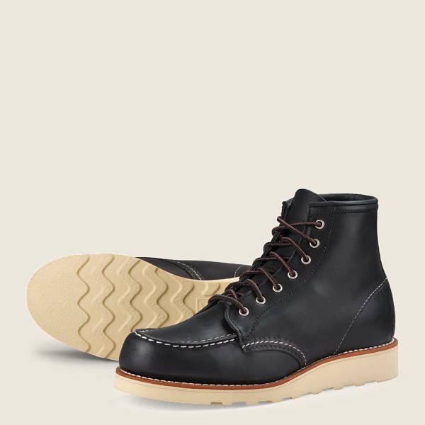 Red Wing Womens 6-inch Classic Moc - Short Boundary Leather - Heritage Boots Black - 1856KURAQ